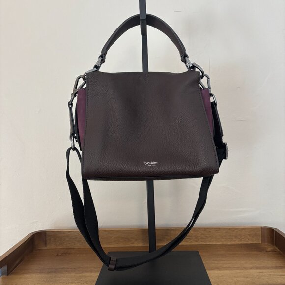 Botkier New York Brown Pebble Leather Purple Suede Top Handle Crossbody - Picture 5 of 11